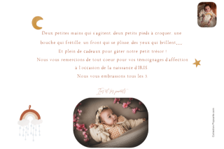 verso carte remerciement naissance mobile arc-en-ciel