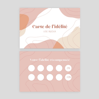 Carte de fidélité Lise Bijoux tons rose et beige, design abstrait avec emplacements de tampons