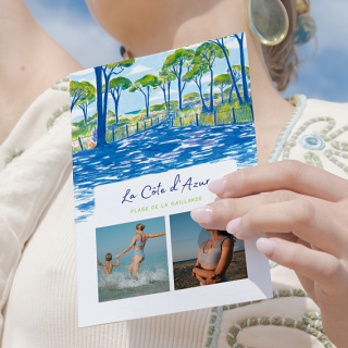 Carte postale Le Club de L’Amour avec photos et décor illustré bord de mer