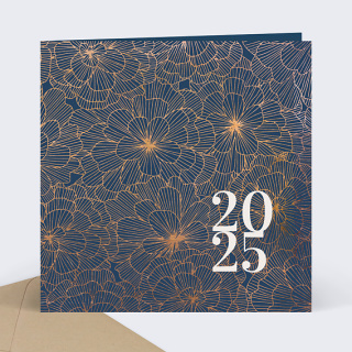 carte voeux fleurs dorées