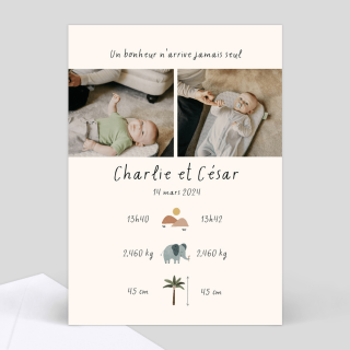 faire-part naissance jumeaux jungle